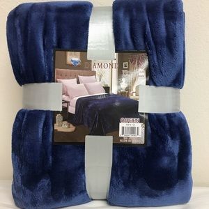 Blue Plush Velvet Throw Blanket Queen